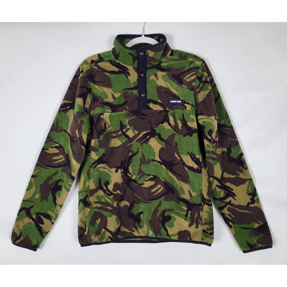 Lands' End Camo Fleece 1/4 Snap Pullover Mens Small 34-36